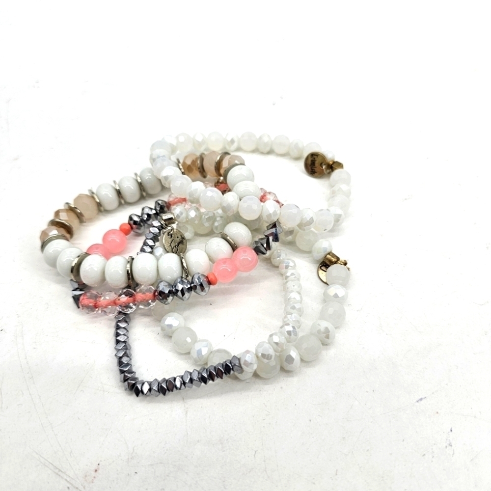 Erimish Pink And White Boho Beaded Bracelet Stack Set Of 5